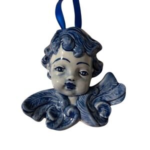 Delft Ornament Blue White Ceramic Cherub Angel Head Holland Small